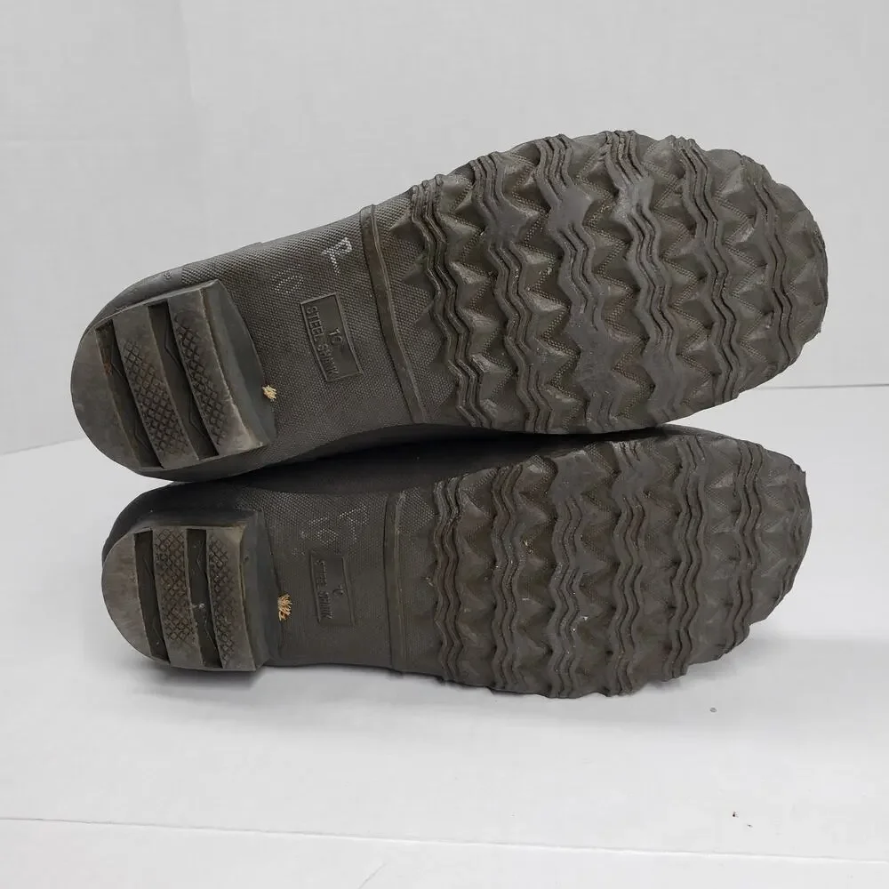 SeaVees Off Shore Tall Rubber Rain Boots Mens 10 Gray Winter Fisherman Flannel